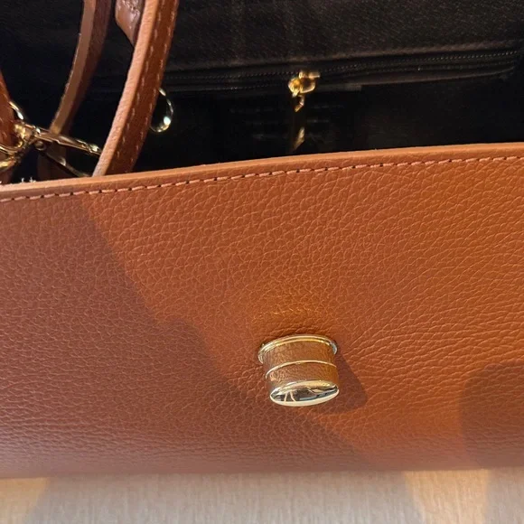 Structured Brown Leather Top-Handle Satchel - Picture 2 of 3